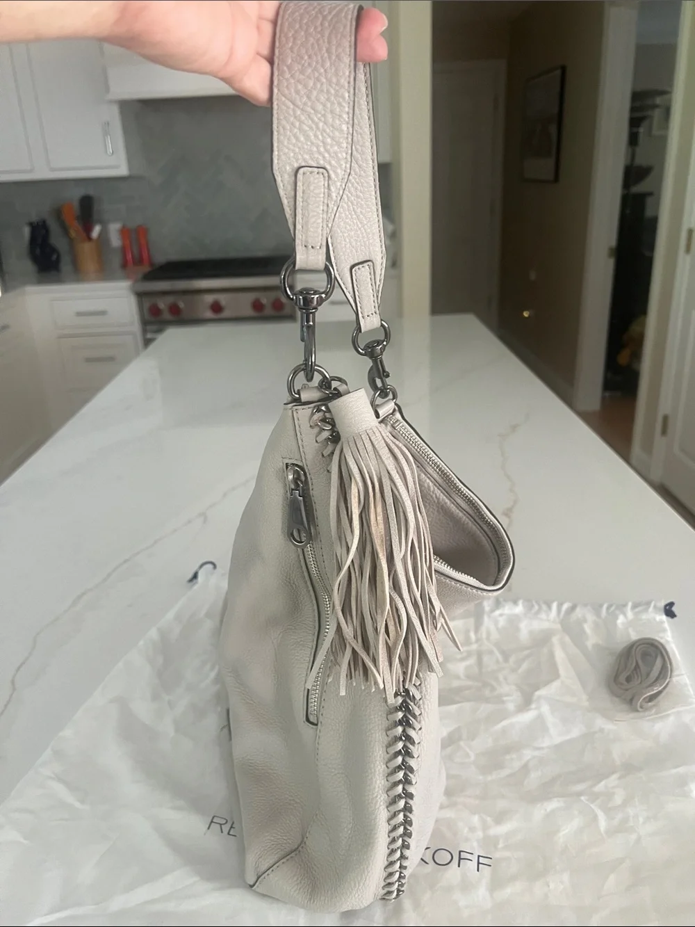 Rebecca Minkoff Light Taupe Pebbled Leather Tassel Hobo